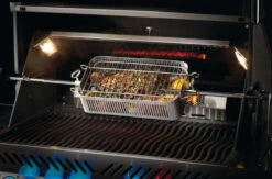 Napoleon Flat Stainless Steel Rotisserie Basket -GrillMate Sales Shop 57013 Web Gallery 05 57013 Adjustable Stainless Steel Rotisserie Basket InUse